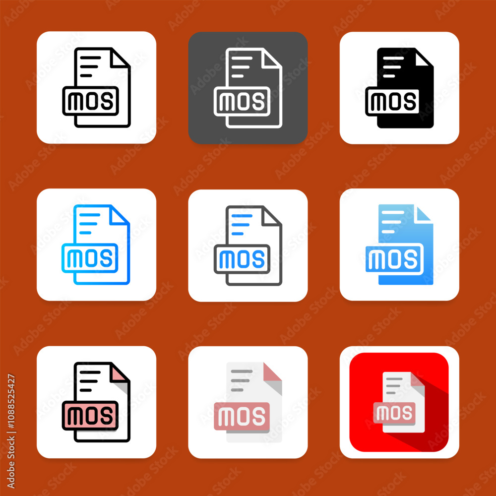 Poster set of mos file format icons in artistic sketch style