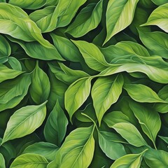 Obraz premium A painting of leaves with a green background - Seamless tile