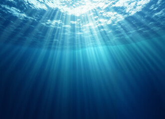 Obraz premium underwater scene with sunrays and rays of light coming from above