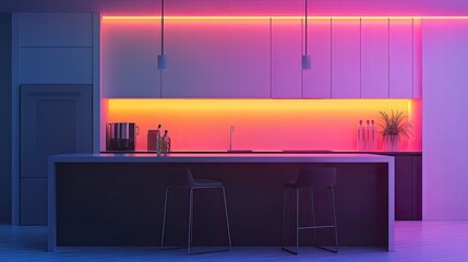 Modern kitchen design with neon lighting urban home interior photography sleek environment contemporary style for inspiration