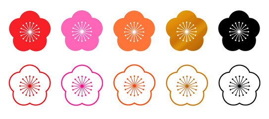 梅の花　素材　和風　アイコン　あしらい　年賀　正月　新春　和　セット　飾り　パーツ　スタンプ　ハンコ　華やか　キラキラ　シンプル　挿絵　広告