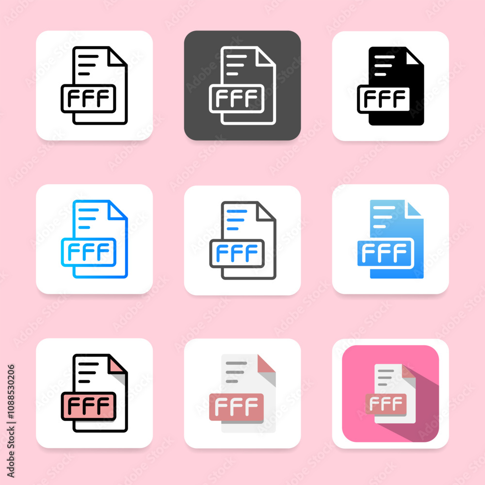 Poster set fff of elegant and futuristic document file format icons