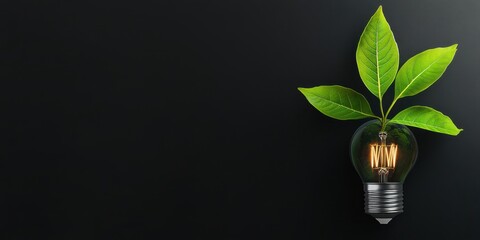 Green Energy Concept, Illuminated Light Bulb with Growing Plant