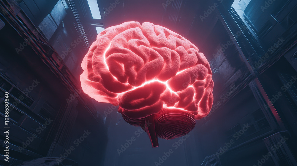 Poster neon-bright ai brain with intricate data pathways and glowing neural networks