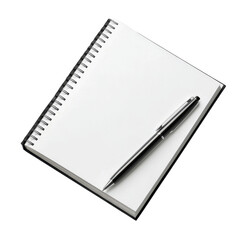A spiral-bound notebook with a blank page and a black pen resting on it.