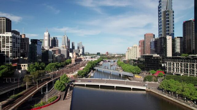 Yarra River in Melbourne City Centre, 4K drone shot