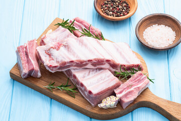 Raw Pork ribs photography . Top view