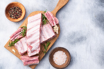 Raw Pork ribs photography . Top view