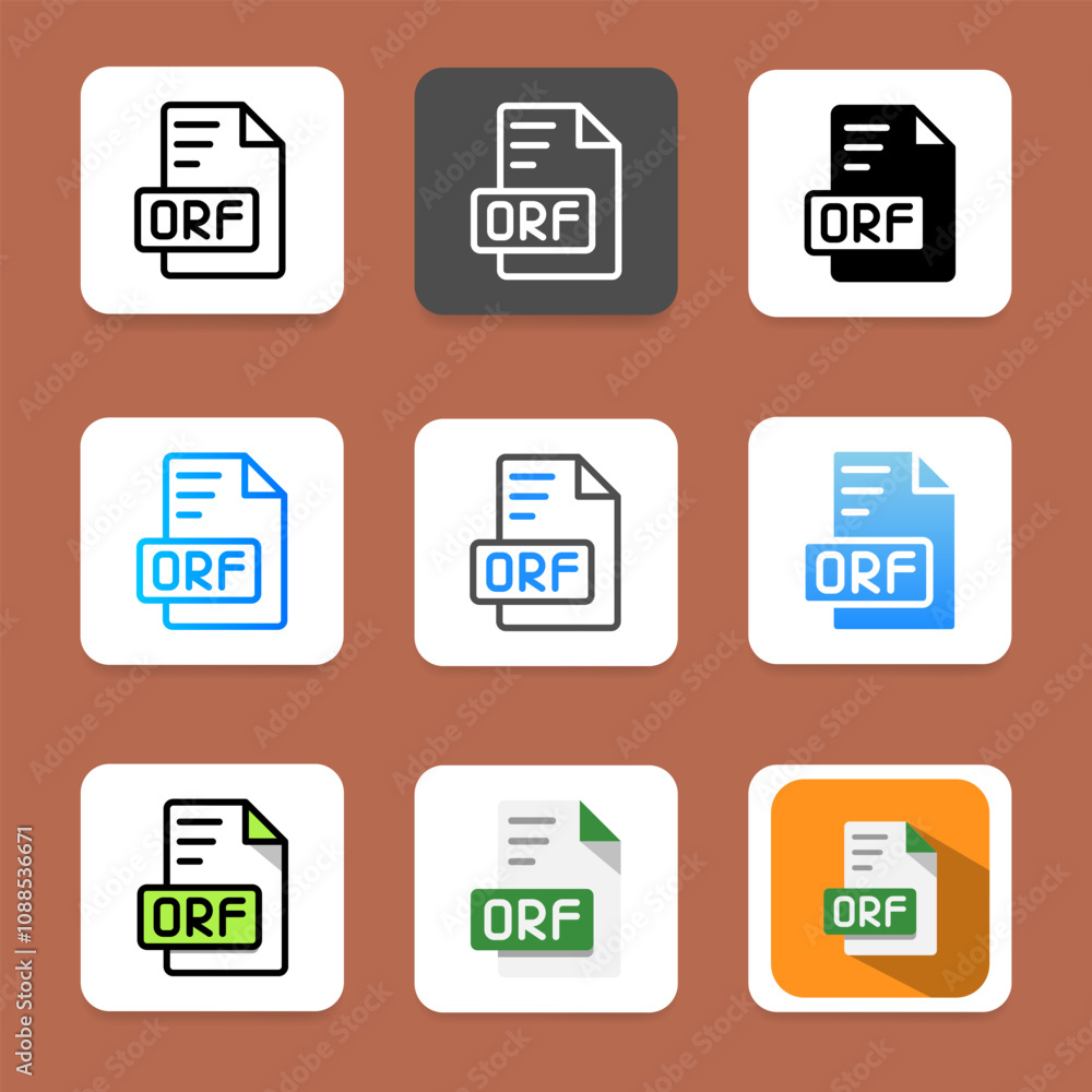 Poster set of orf document format icons with informative text labels