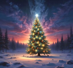Naklejka premium Illustration of Christmas tree with decoration.