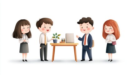 Cheerful team discussing ideas around a table in a modern office setting, showcasing collaboration and creativity.