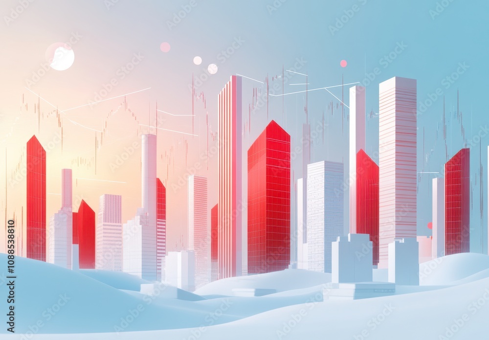 Aufkleber futuristic cityscape with abstract skyline and colorful data visualization for modern financial and 