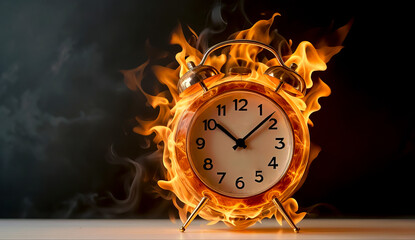 Clock flames burning in fire