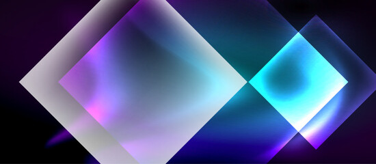 Obraz premium Glass squares with neon shiny light abstract background