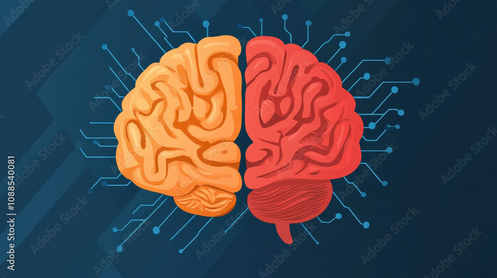 Poster digital ai brain with luminous neural pathways and abstract data flow