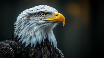 Obraz premium A close-up portrait of a majestic bald eagle showcasing its sharp eyes and feathers.