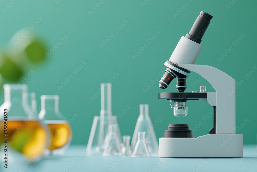 Poster scientific exploration with a microscope laboratory setting educational content clean environment cl
