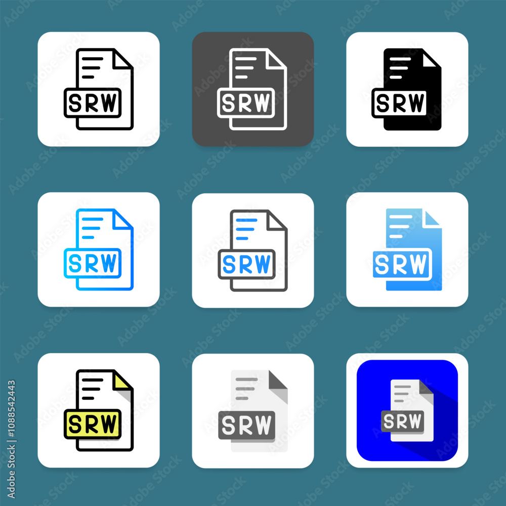 Poster set of srw realistic style document icons for file management applications