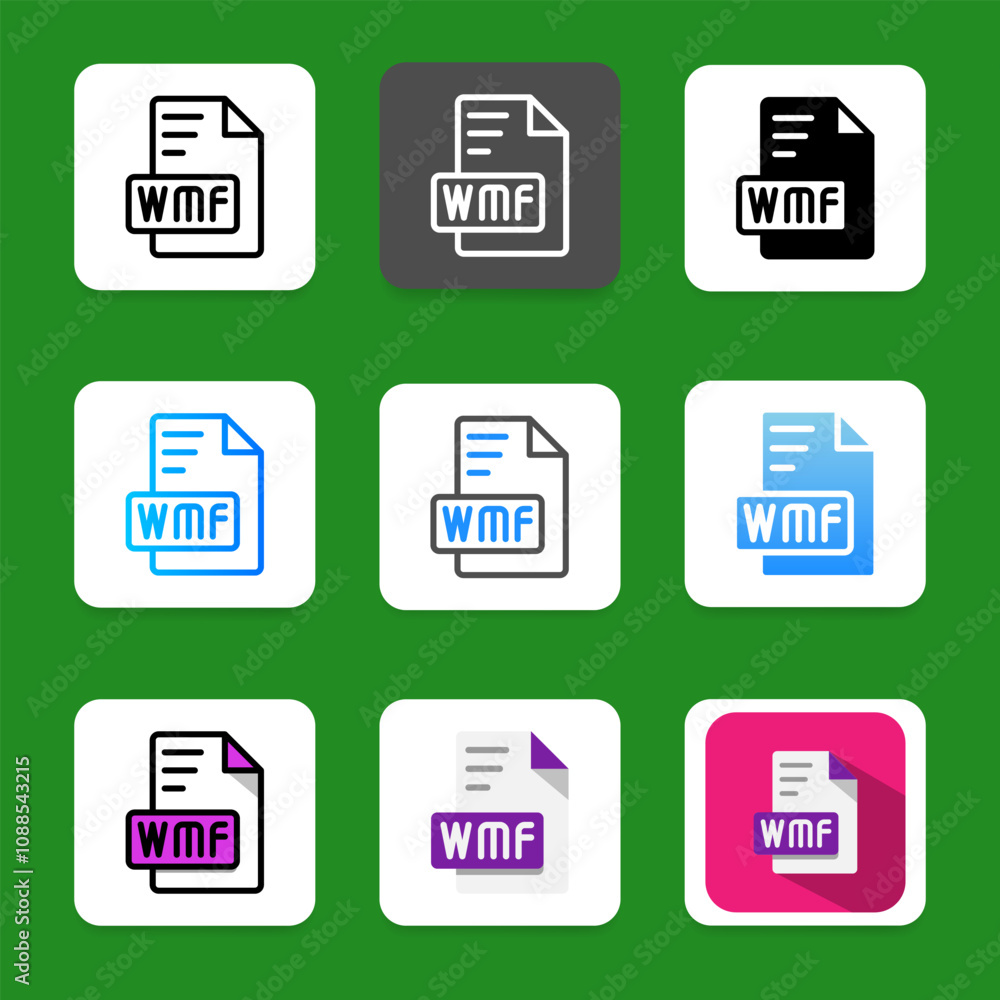 Poster set of wmf document file icons with dynamic elements