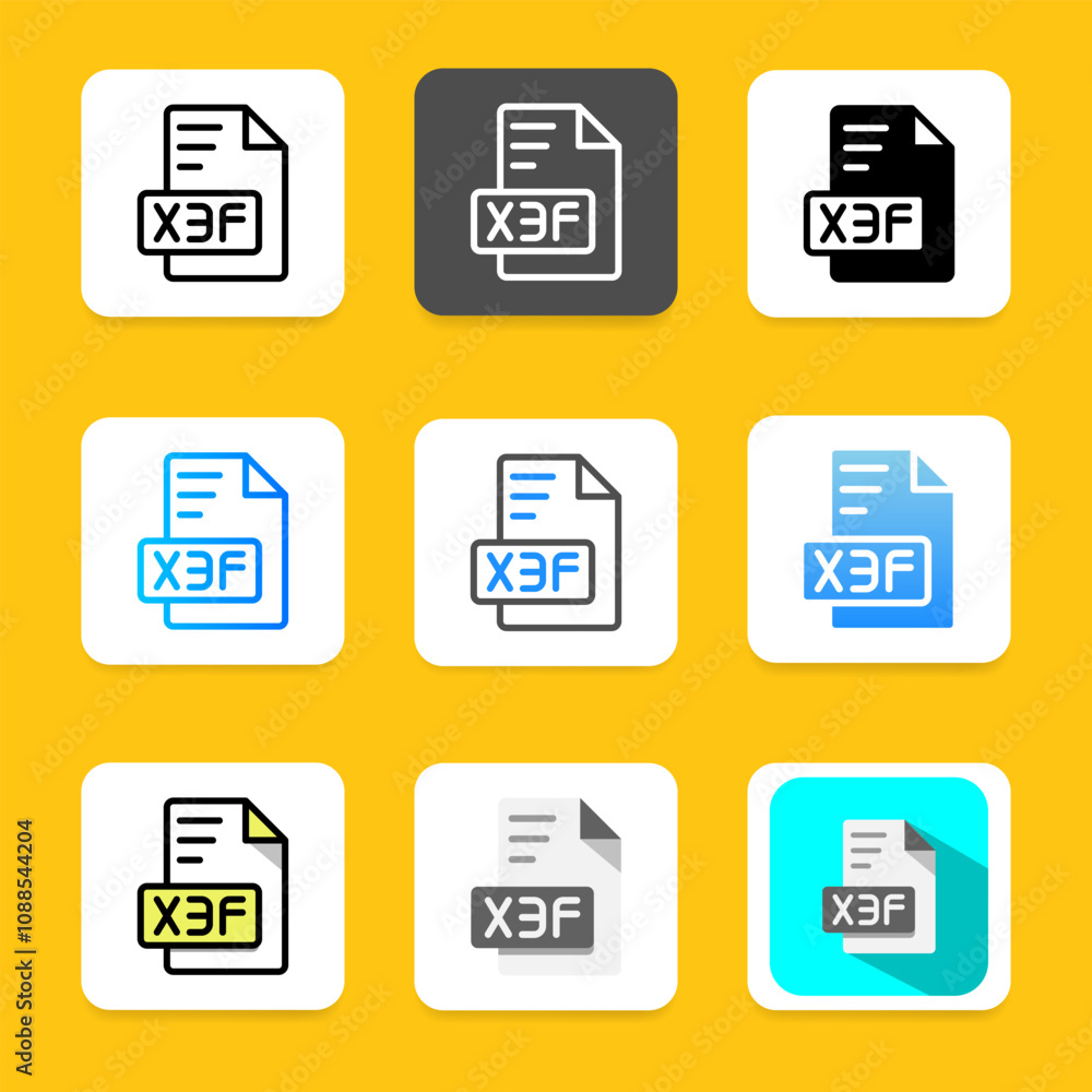 Poster set of x3f multimedia format special document file icons