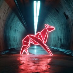 Neon Red Animal in Tunnel