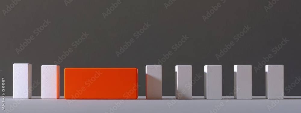 Poster minimalist composition of dominant orange block surrounded by white rectangular blocks showcasing co