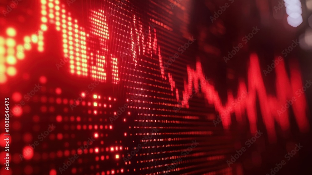 Poster red candlestick chart displaying decline in stock prices with abstract data visualization elements f
