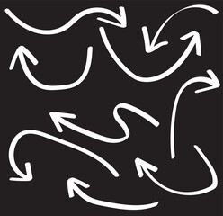 Arrow crayon brush doodle chalk red line stroke. Sketch pencil texture line scribble red arrow icon. Hand drawn grunge crayon brush sketch direction element set. Vector illustration