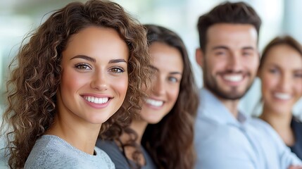 Obraz premium Confident and Collaborative Business Team Smiling Together at the Office A group of diverse and friendly coworkers posing for a corporate portrait showcasing a positive and upbeat workplace culture