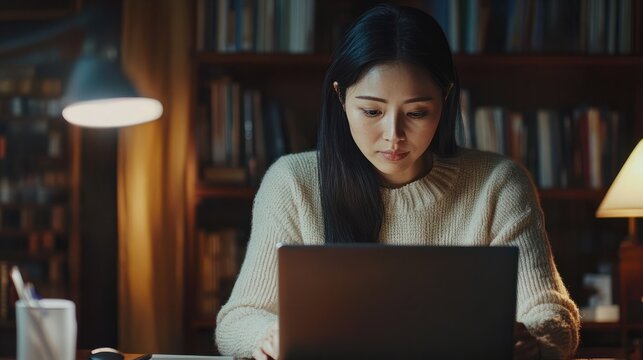 Asian woman work from home during corona virus, COVID-19 out break use laptop for teleconference with her teamates