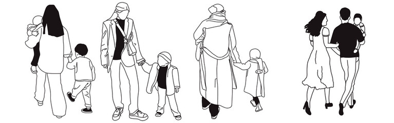 Hand-drawn doodle family icon set. Outline family clipart. Hand-drawn black art.