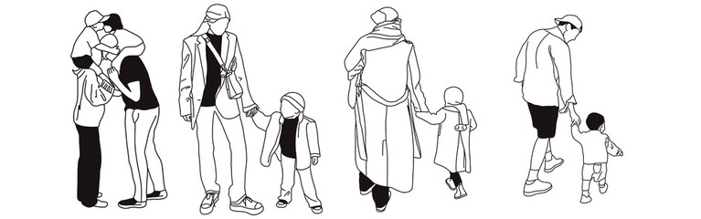 Hand-drawn doodle family icon set. Outline family clipart. Hand-drawn black art.