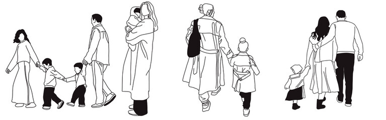 Hand-drawn doodle family icon set. Outline family clipart. Hand-drawn black art.