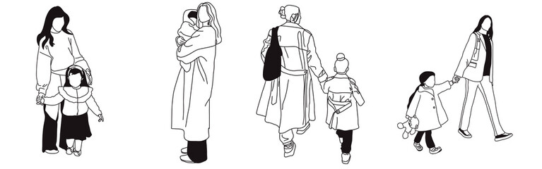 Hand-drawn doodle family icon set. Outline family clipart. Hand-drawn black art.