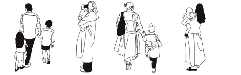 Hand-drawn doodle family icon set. Outline family clipart. Hand-drawn black art.