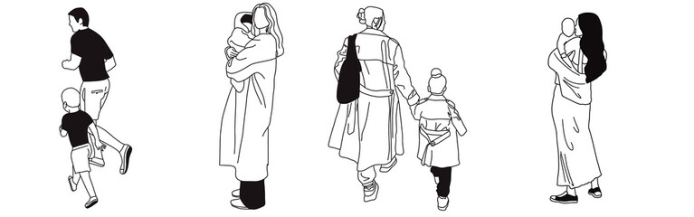 Hand-drawn doodle family icon set. Outline family clipart. Hand-drawn black art.