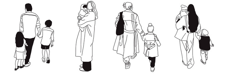 Hand-drawn doodle family icon set. Outline family clipart. Hand-drawn black art.