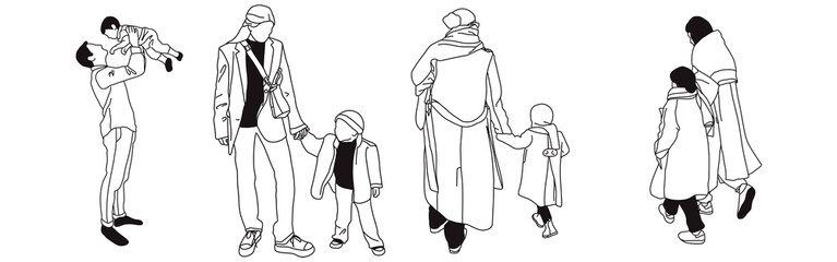 Hand-drawn doodle family icon set. Outline family clipart. Hand-drawn black art.