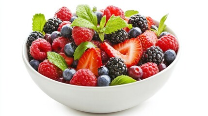 A refreshing bowl of mixed berry salad with strawberries, blueberries, raspberries