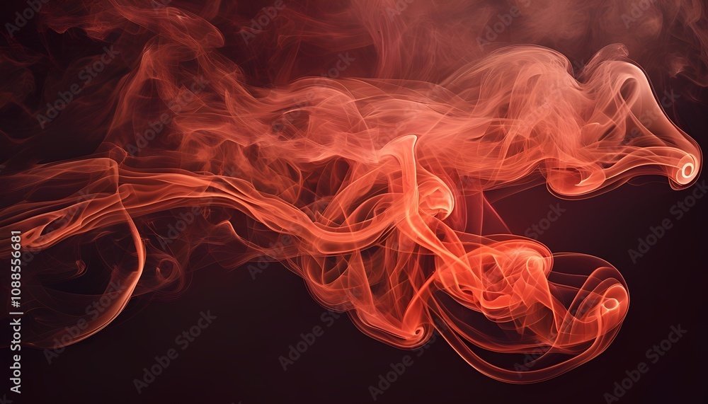 Poster dynamic red smoke swirls abstract art digital creation dark background close-up view conceptual visu