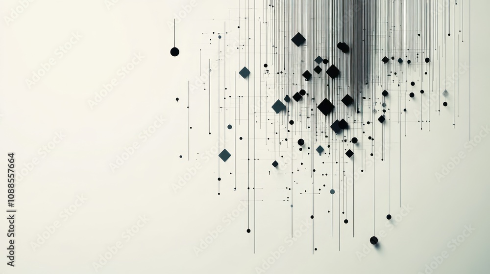 Poster abstract design with geometric shapes and lines on a light background.