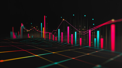 Naklejka premium Abstract black background with Colorful charts and graphs with statistics to innovative analyze business potential and forecast future development of companies growth.