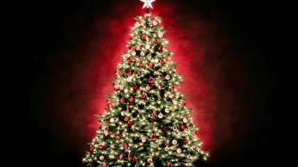 Obraz premium Festive Christmas tree with lights and ornaments.