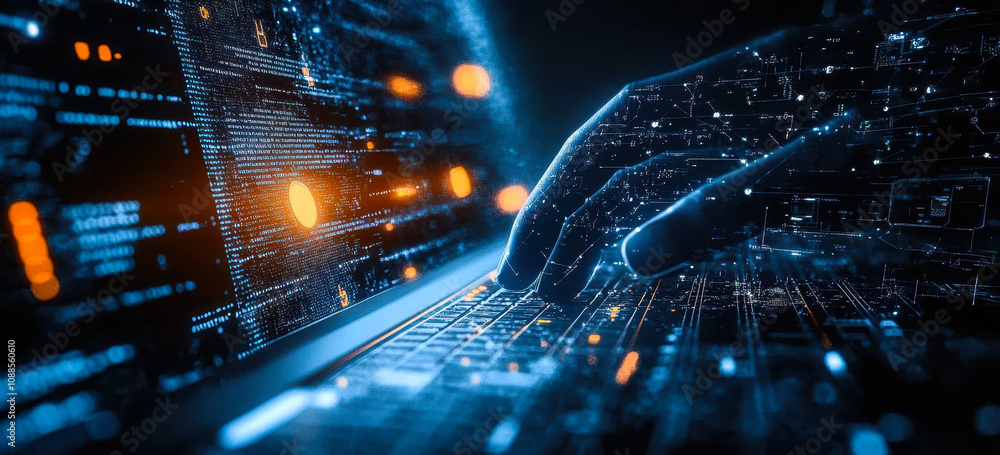 Poster digital technology and iot network connection with big data and cloud computing