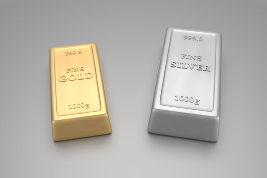 gold and silver brick on a gray background