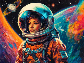 Astronaut in spacesuit looking into the distance, exploration of life on other planets. Science fiction concept