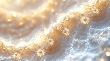 Close-up of gold and silver background, shimmering with intricate patterns and textures, catching...