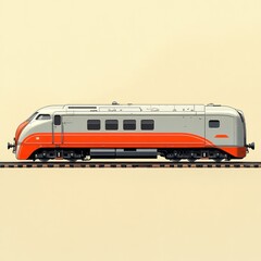 Naklejka premium A stylized illustration of a streamlined train in red and gray colors on railway tracks.