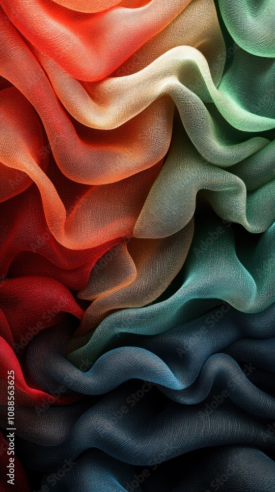 Poster colorful, flowing fabric textures create a dynamic visual composition.