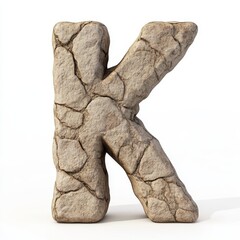 A rocky letter 'K' with a textured stone surface, showcasing a natural and rugged appearance.